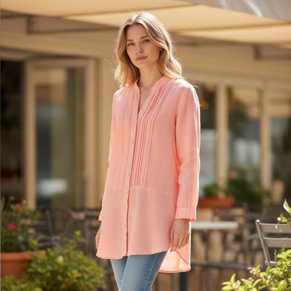 J. Jill 100 % Linen Coral Pinktuck Tunic size small